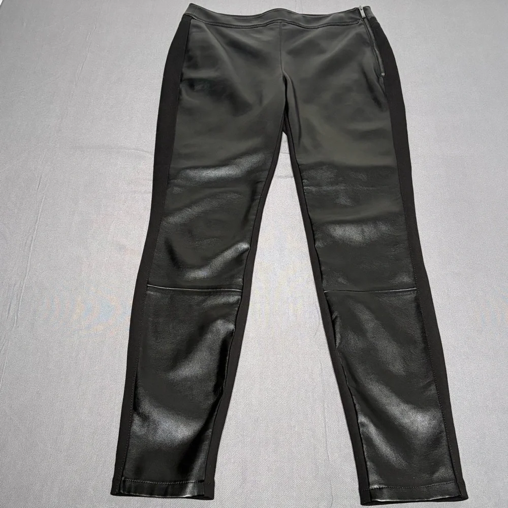 WHBM The Legging Black Faux Leather Front Ponte Back Side Zip Pants Size 4